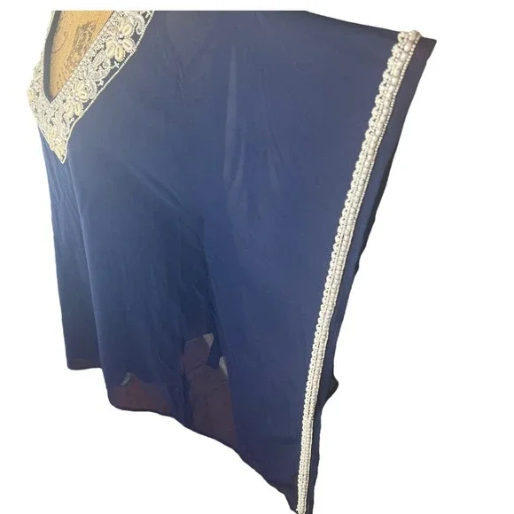 Boston Proper Navy Shell Embellished Kaftan Top XS - Picture 4 of 7